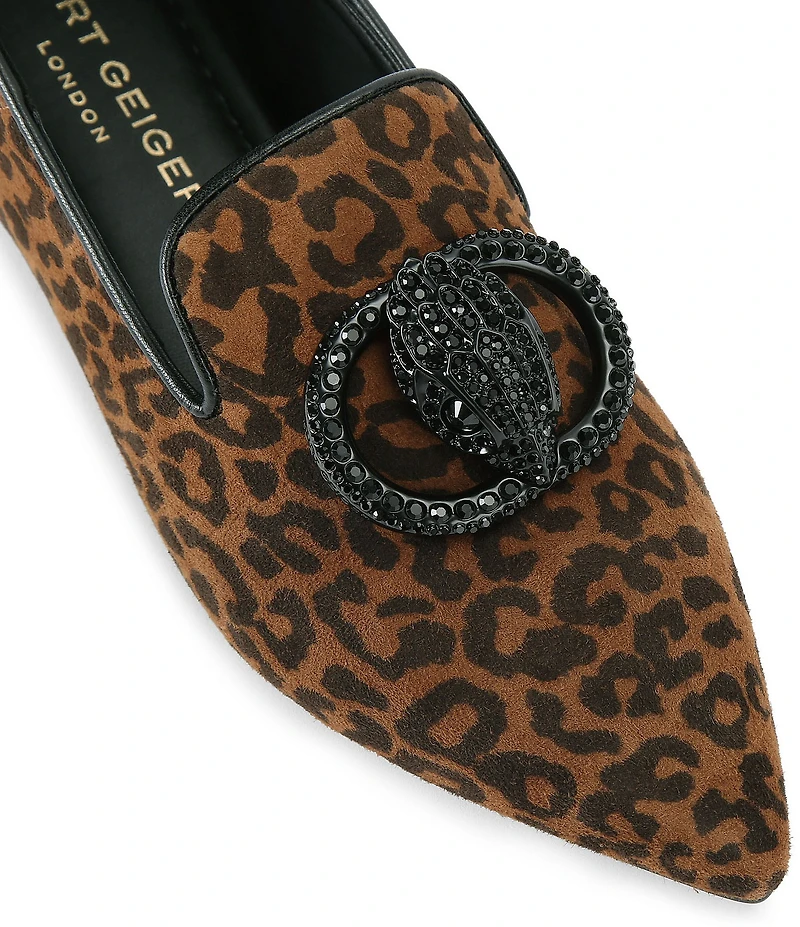 Kurt Geiger London Chelsea Leopard Print Logo Ornament Point Toe Loafers