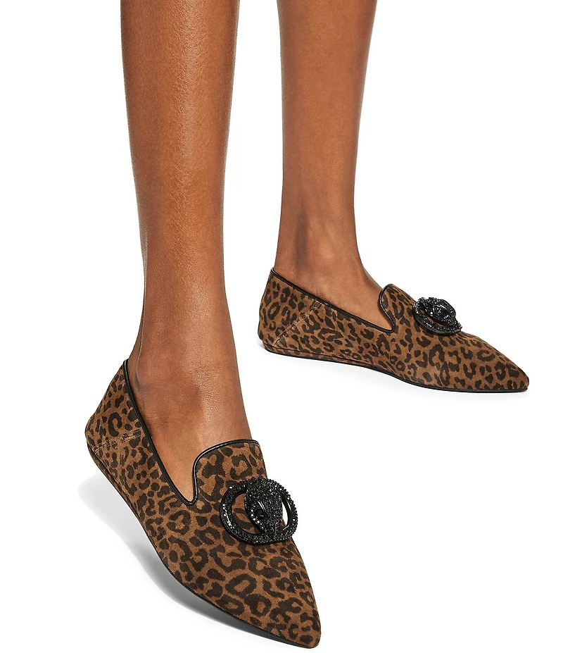 Kurt Geiger London Chelsea Leopard Print Logo Ornament Point Toe Loafers