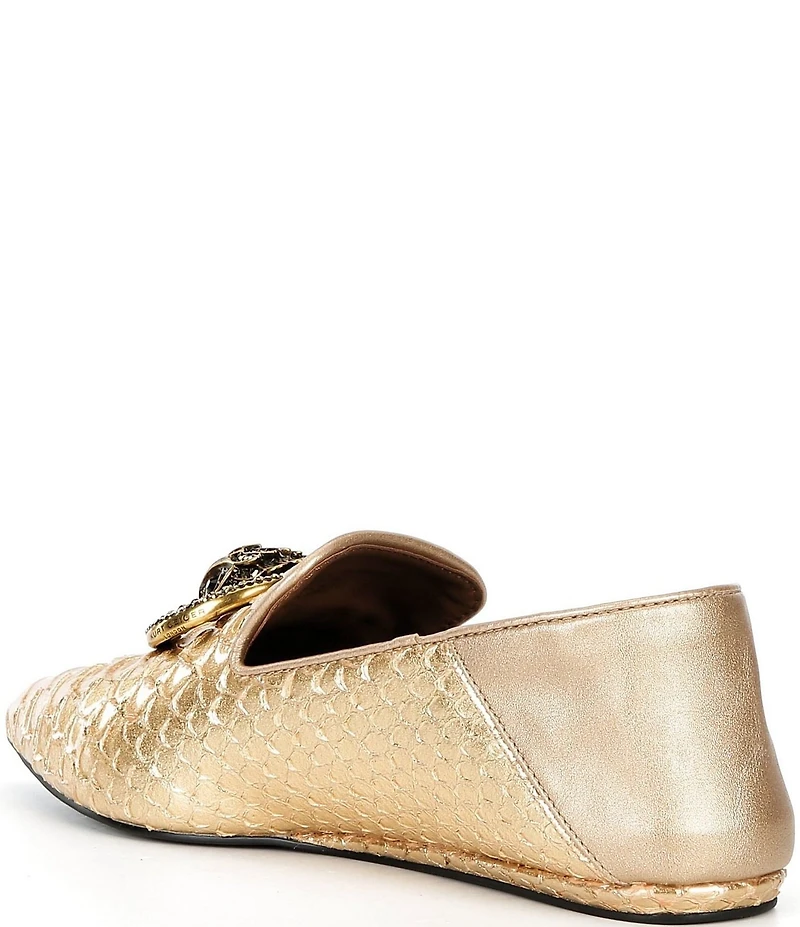 Kurt Geiger London Chelsea Point Slip On Snake Print Ornamented Leather Loafers