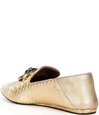 Kurt Geiger London Chelsea Point Slip On Snake Print Ornamented Leather Loafers