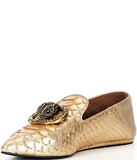Kurt Geiger London Chelsea Point Slip On Snake Print Ornamented Leather Loafers
