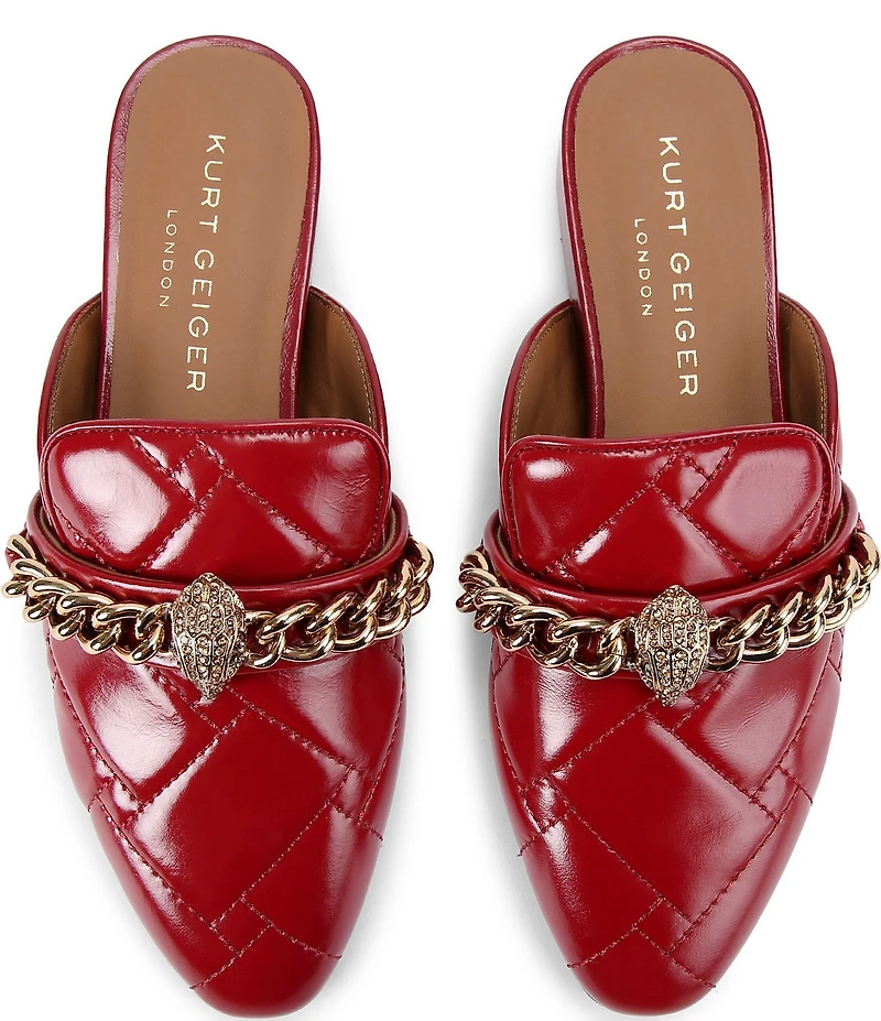 Kurt Geiger London Chelsea Quilted Patent Leather Chain Hardware Mules