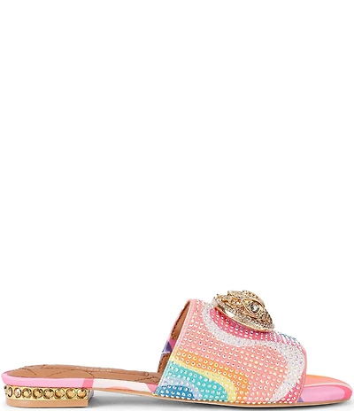 Kurt Geiger London Chelsea Rainbow Geometric Printed Crystal Embellished Ornament Flat Slide Sandals