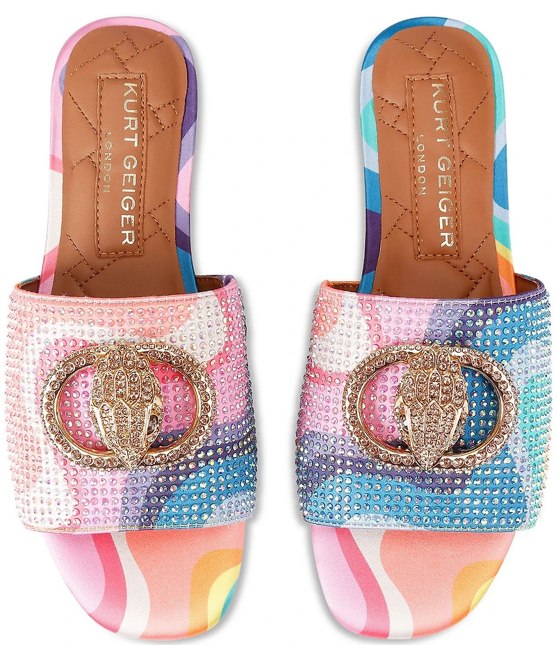 Kurt Geiger London Chelsea Rainbow Geometric Printed Crystal Embellished Ornament Flat Slide Sandals