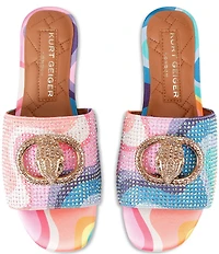 Kurt Geiger London Chelsea Rainbow Geometric Printed Crystal Embellished Ornament Flat Slide Sandals