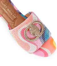 Kurt Geiger London Chelsea Rainbow Geometric Printed Crystal Embellished Ornament Flat Slide Sandals