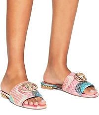 Kurt Geiger London Chelsea Rainbow Geometric Printed Crystal Embellished Ornament Flat Slide Sandals