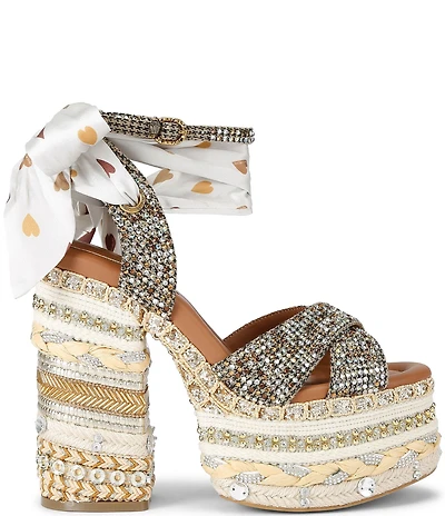Kurt Geiger London Chelsea Scarf Crystal Embellished Houndstooth Platform Sandals