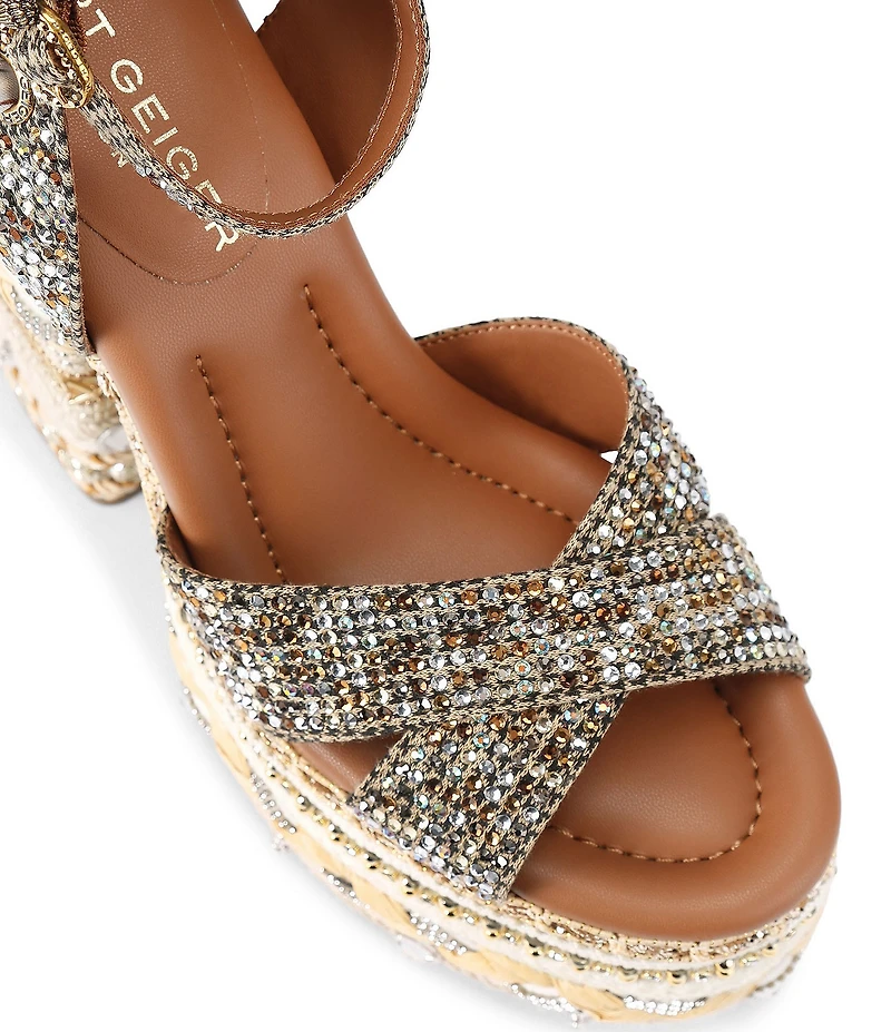 Kurt Geiger London Chelsea Scarf Crystal Embellished Houndstooth Platform Sandals