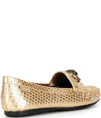 Kurt Geiger London Chelsea Snake Embossed Leather Logo Ornament Moccasin Loafers