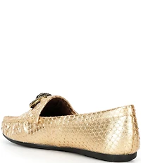 Kurt Geiger London Chelsea Snake Embossed Leather Logo Ornament Moccasin Loafers