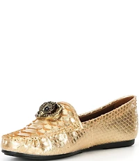 Kurt Geiger London Chelsea Snake Embossed Leather Logo Ornament Moccasin Loafers