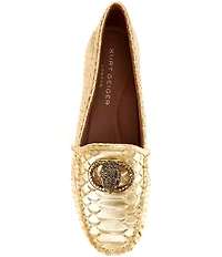 Kurt Geiger London Chelsea Snake Embossed Leather Logo Ornament Moccasin Loafers