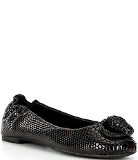 Kurt Geiger London Chelsea Snake Embossed Leather Tortoise Print Logo Ornament Ballerina Flats