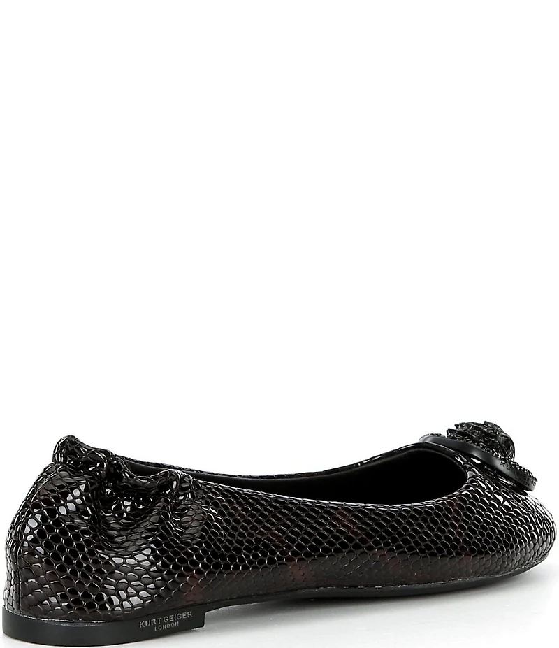 Kurt Geiger London Chelsea Snake Embossed Leather Tortoise Print Logo Ornament Ballerina Flats