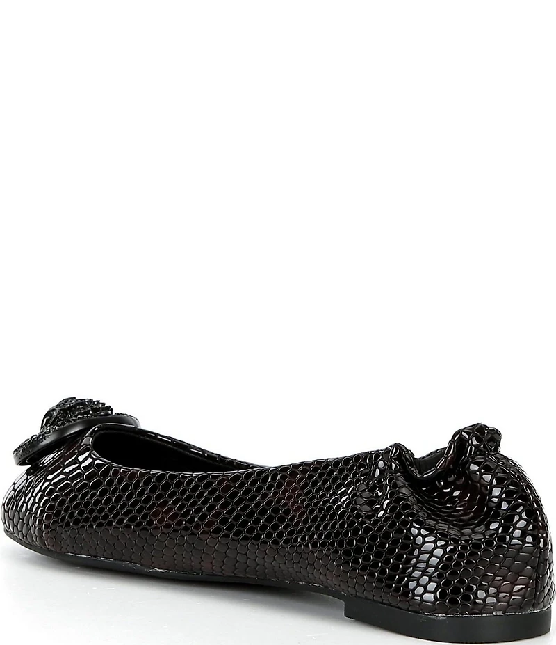 Kurt Geiger London Chelsea Snake Embossed Leather Tortoise Print Logo Ornament Ballerina Flats