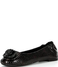 Kurt Geiger London Chelsea Snake Embossed Leather Tortoise Print Logo Ornament Ballerina Flats