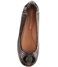 Kurt Geiger London Chelsea Snake Embossed Leather Tortoise Print Logo Ornament Ballerina Flats