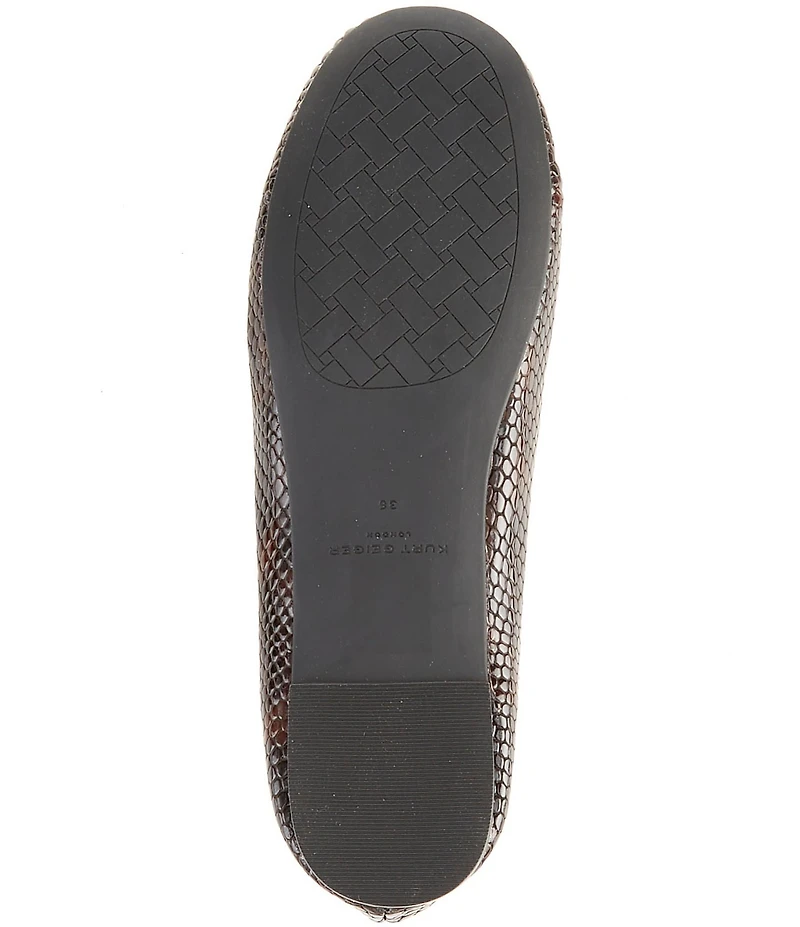 Kurt Geiger London Chelsea Snake Embossed Leather Tortoise Print Logo Ornament Ballerina Flats