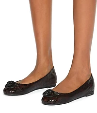 Kurt Geiger London Chelsea Snake Embossed Leather Tortoise Print Logo Ornament Ballerina Flats