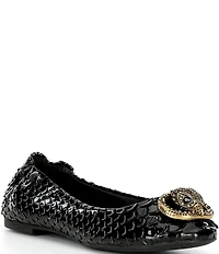 Kurt Geiger London Chelsea Snake Print Patent Leather Logo Ornament Ballerina Flats