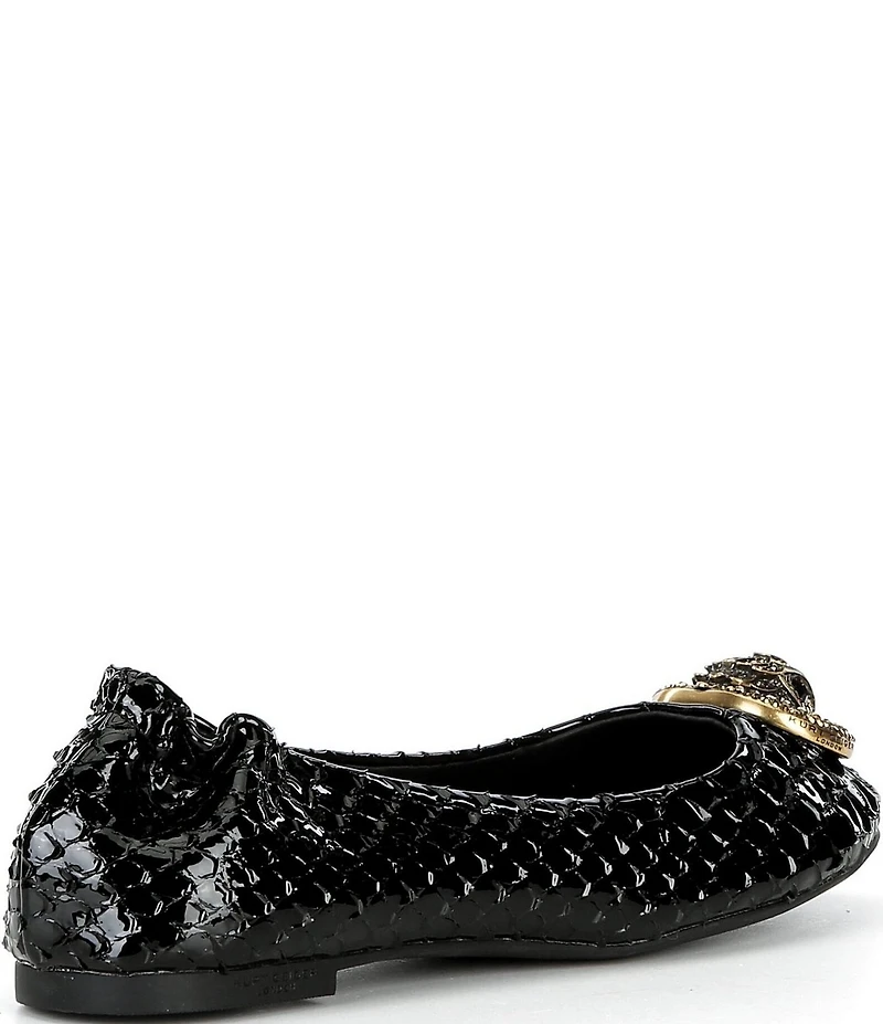 Kurt Geiger London Chelsea Snake Print Patent Leather Logo Ornament Ballerina Flats