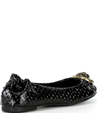 Kurt Geiger London Chelsea Snake Print Patent Leather Logo Ornament Ballerina Flats