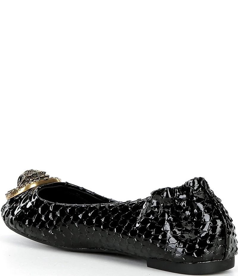 Kurt Geiger London Chelsea Snake Print Patent Leather Logo Ornament Ballerina Flats