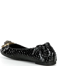 Kurt Geiger London Chelsea Snake Print Patent Leather Logo Ornament Ballerina Flats