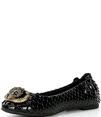 Kurt Geiger London Chelsea Snake Print Patent Leather Logo Ornament Ballerina Flats