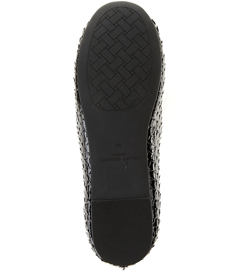 Kurt Geiger London Chelsea Snake Print Patent Leather Logo Ornament Ballerina Flats