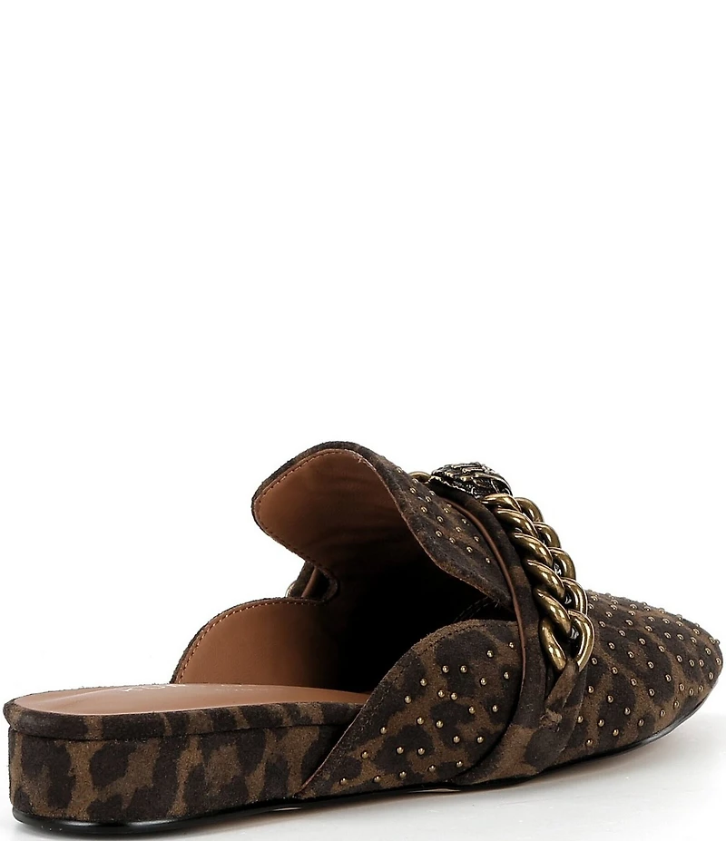 Kurt Geiger London Chelsea Studded Chain Hardware Ornament Animal Print Suede Mules