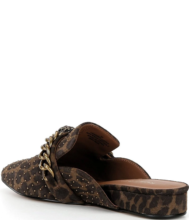 Kurt Geiger London Chelsea Studded Chain Hardware Ornament Animal Print Suede Mules