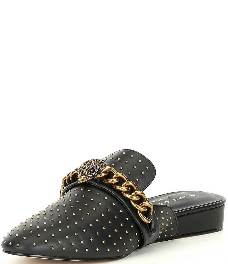 Kurt Geiger London Chelsea Leather Stud Embellished Chain Hardware Mules