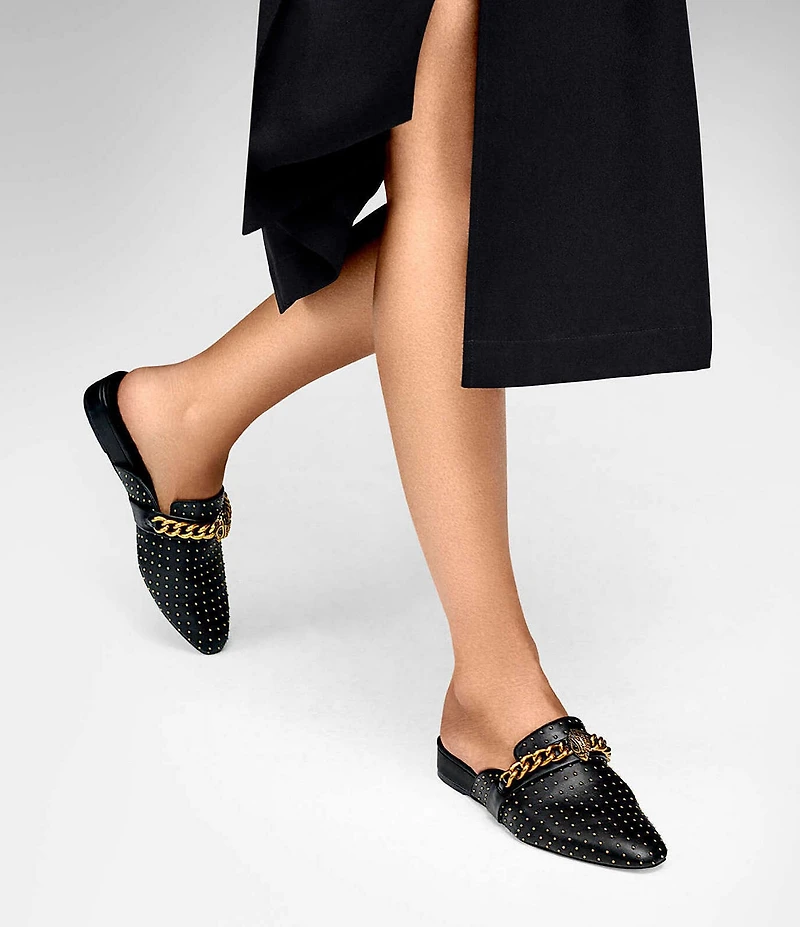 Kurt Geiger London Chelsea Leather Stud Embellished Chain Hardware Mules