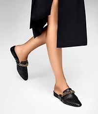 Kurt Geiger London Chelsea Leather Stud Embellished Chain Hardware Mules