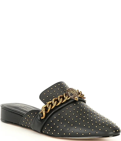 Kurt Geiger London Chelsea Leather Stud Embellished Chain Hardware Mules