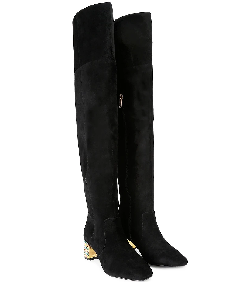 Kurt Geiger London Chelsea Suede Jewel Block Heel Over The Knee Boots