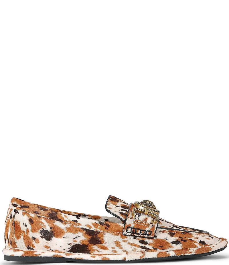 Kurt Geiger London Mansion Cow Print Ornamented Bit Buckle Soft Loafers