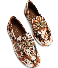 Kurt Geiger London Mansion Cow Print Ornamented Bit Buckle Soft Loafers