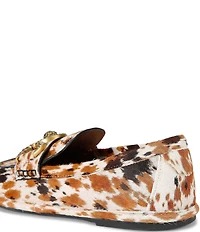 Kurt Geiger London Mansion Cow Print Ornamented Bit Buckle Soft Loafers