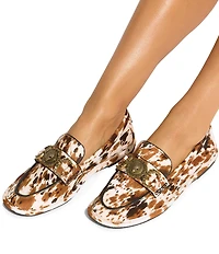 Kurt Geiger London Mansion Cow Print Ornamented Bit Buckle Soft Loafers
