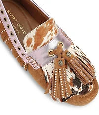 Kurt Geiger London Tassel Cow Print Calf Hair Studded Fringe Loafers