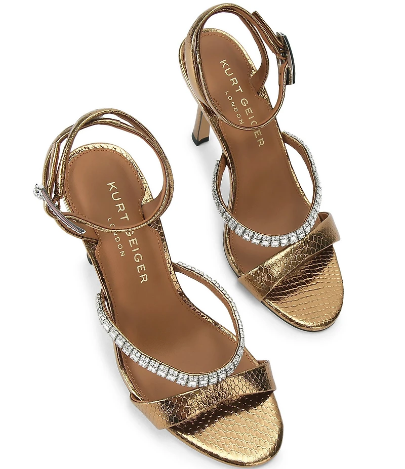 Kurt Geiger London Croc Style Crystal Embellished Strap Dress Sandals