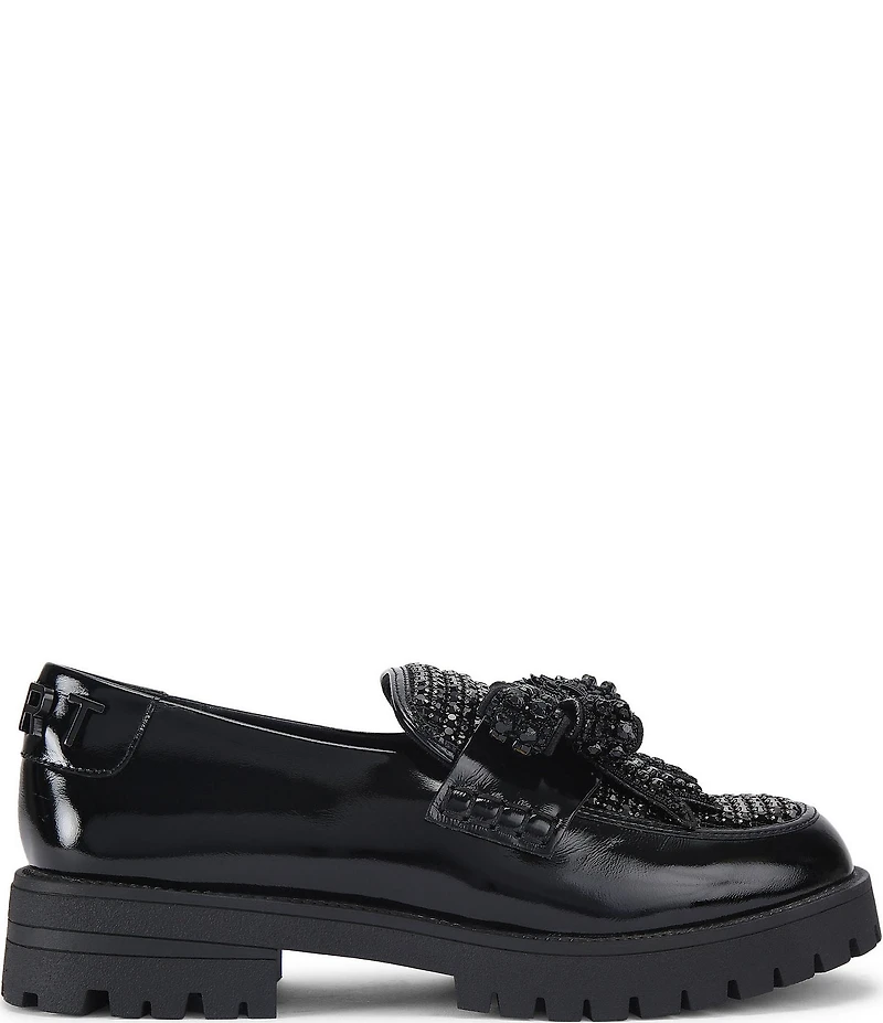 Kurt Geiger London Crystal Embellished Bow Leather Loafers