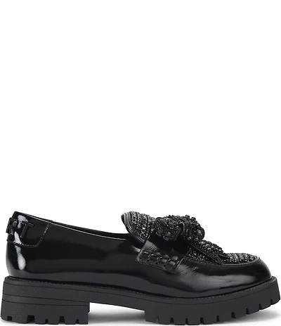 Kurt Geiger London Crystal Embellished Bow Leather Loafers