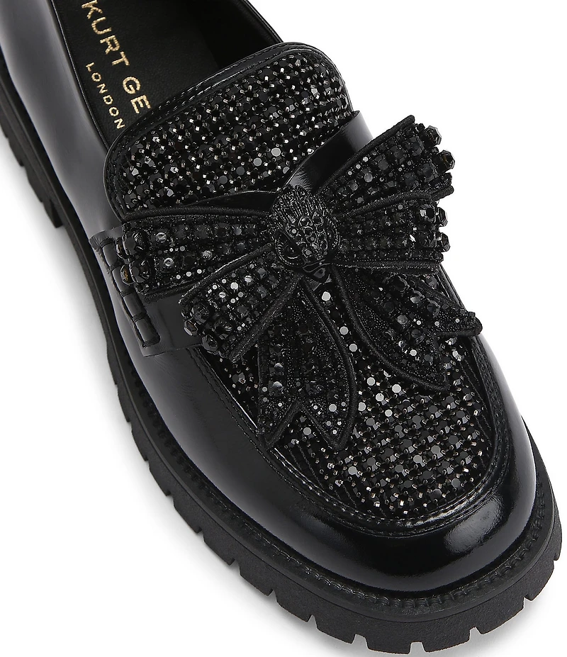 Kurt Geiger London Crystal Embellished Bow Leather Loafers