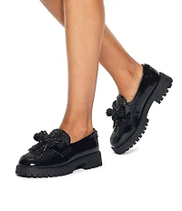 Kurt Geiger London Crystal Embellished Bow Leather Loafers