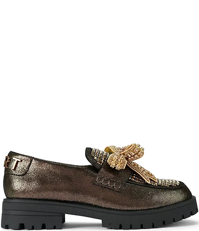Kurt Geiger London Crystal Embellished Bow Leather Loafers