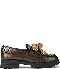Kurt Geiger London Crystal Embellished Bow Leather Loafers
